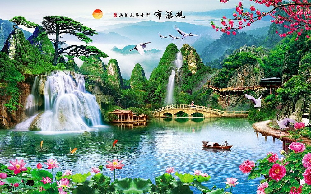 Phong cảnh sơn thủy hồ thác MHT2-323